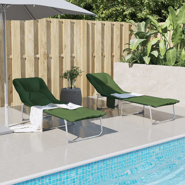 vidaXL salokāms sauļo&scaron;anās krēsls, tum&scaron;i zaļ&scaron; audums