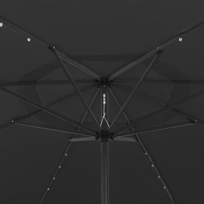 vidaXL dārza saulessargs ar LED gaismām un metāla kātu, 400 cm, melns