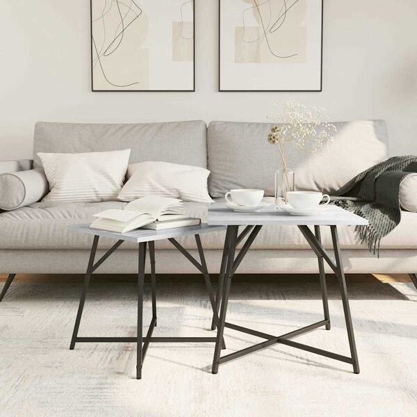 vidaXL Sānu galdiņu komplekts 2 pcs Pelēks sonoma un Melns