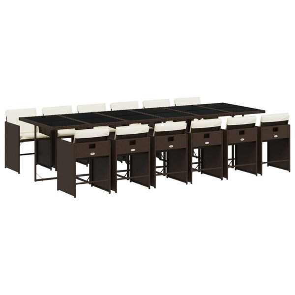 vidaXL 13-daļīgs dārza mēbeļu komplekts, matrači, brūna PE rotangpalma