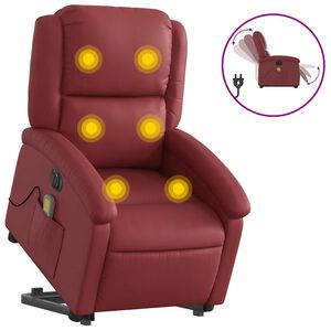 vidaXL elektrisks masāžas krēsls, paceļams, vīnsarkana mākslīgā āda