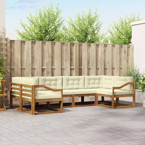 vidaXL Āra dīvānu komplekts ar spilvenu 6 pcs Dabisks un krējuma