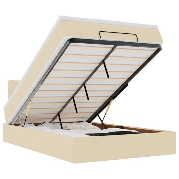 vidaXL Osmaņu gultas rāmis ar matrača krēmkrāsas 120x190cm audums