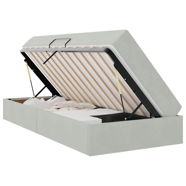 vidaXL Gulta ar uzglabā&scaron;anas vietu un matraci Gai&scaron;i pelēks 90 x 190 cm