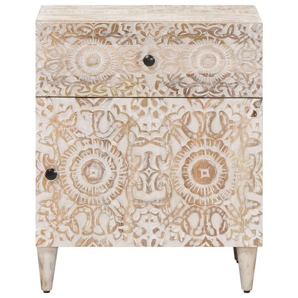 vidaXL Gultas skapis Balts 50 x 33 x 60 cm Cieta mango koksne