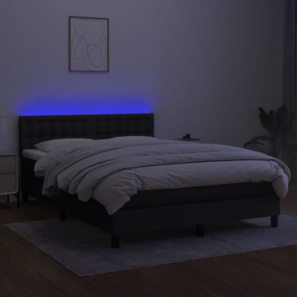 vidaXL atsperu gulta ar matraci, LED, melns audums, 140x190 cm