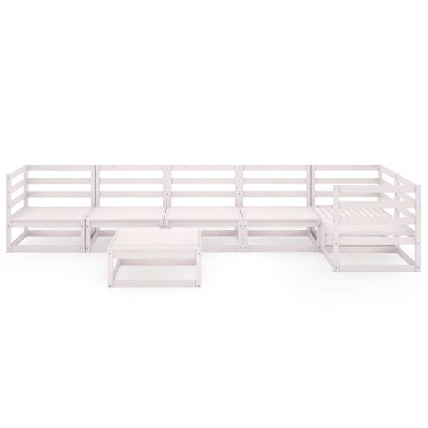 vidaXL 7-daļīgs dārza atpūtas mēbeļu komplekts, balts priedes koks