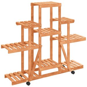 vidaXL puķu statīvs ar ritenī&scaron;iem, 110x25x101 cm, egles masīvkoks