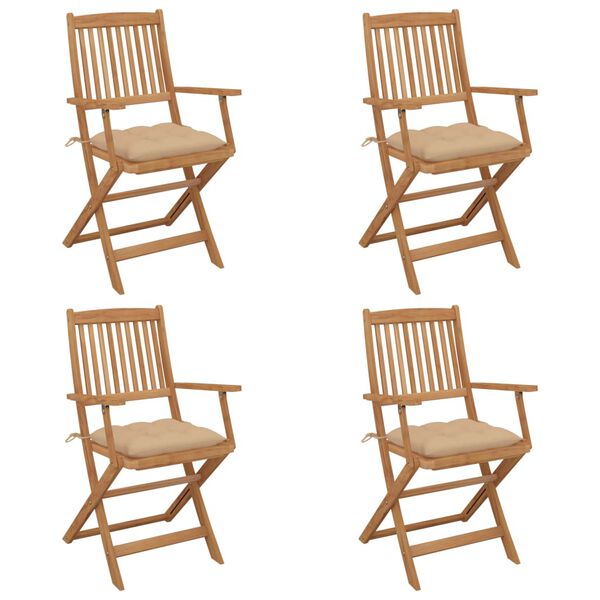 vidaXL saliekami dārza krēsli ar matračiem, 4 gb., akācijas masīvkoks