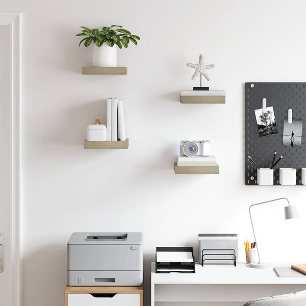 vidaXL sienas plaukti, 4 gab., ozolkoka krāsā, 23x23,5x3,8 cm, MDF