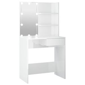vidaXL spoguļgaldiņ&scaron; ar LED, spīdīgi balts, 74,5x40x141 cm