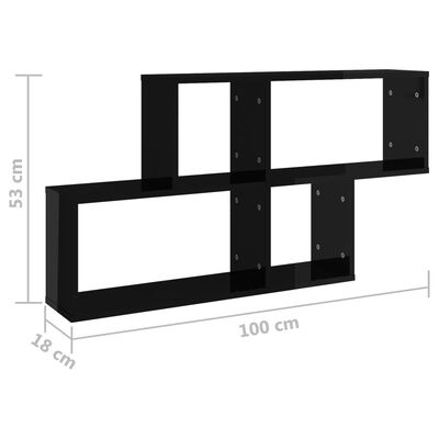vidaXL sienas plaukts, spīdīgi melns, 100x18x53 cm, skaidu plāksne