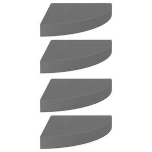 vidaXL stūra sienas plaukti, 4 gab., spīdīgi pelēki, 25x25x3,8 cm, MDF