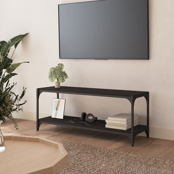 vidaXL TV galdiņ&scaron;, melns, 100x33x41 cm, inženierijas koks, tērauds