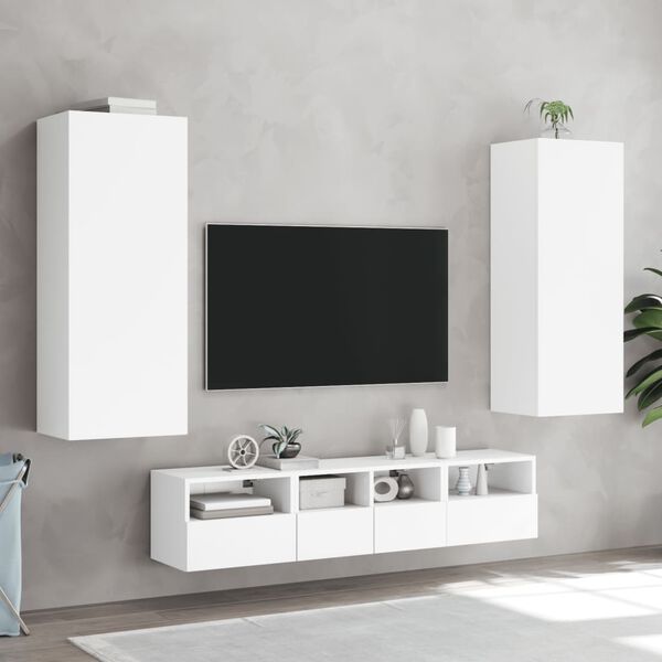 vidaXL TV sienas skapītis, balts, 40,5x30x102 cm, inženierijas koks