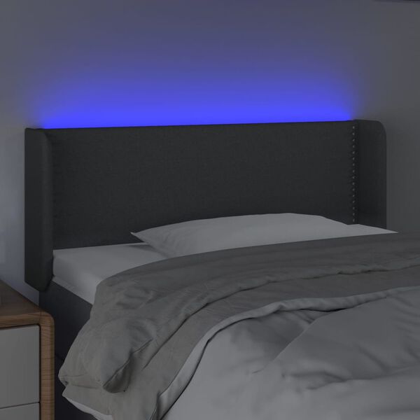 vidaXL gultas galvgalis ar LED, 103x16x78/88 cm, tum&scaron;i pelēks audums