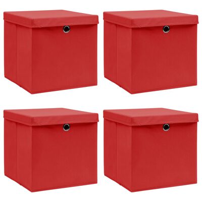 vidaXL uzglabāšanas kastes ar vāku, 4 gb., 32x32x32 cm, sarkans audums