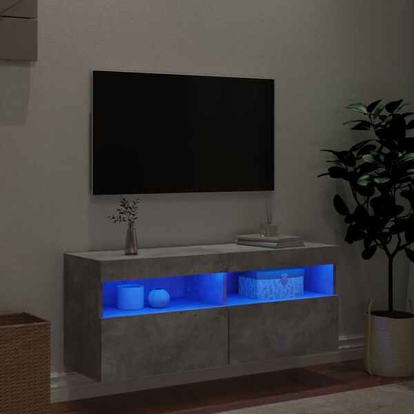 vidaXL TV galdiņi ar LED lampiņām, betona pelēki, 100x30x40 cm