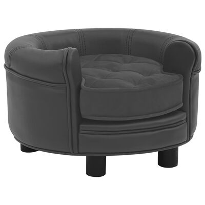 vidaXL suņu dīvāns, tumši pelēks, 48x48x32 cm, plīšs, mākslīgā āda