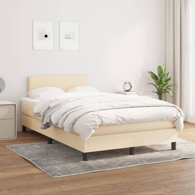 vidaXL atsperu gultas rāmis ar matraci, krēmkrāsas, 120x200 cm, audums