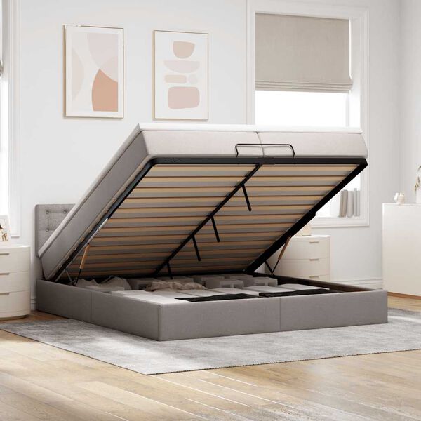 vidaXL Osmaņu gultas rāmis ar matrača pelēkbrūns 200x200 cm audums