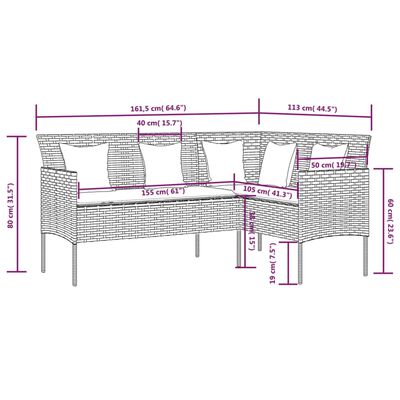 vidaXL 5-daļīgs stūra dārza dīvānu komplekts ar matračiem, pelēks PE