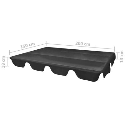 vidaXL dārza šūpoļu rezerves jumtiņš, melns, 226x186 cm