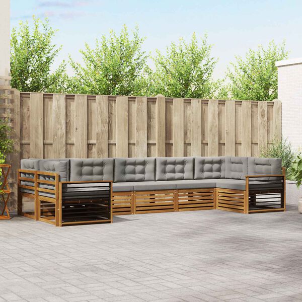 vidaXL Āra dīvānu komplekts ar spilvenu 7 pcs Dabīgs un gai&scaron;i pelēks