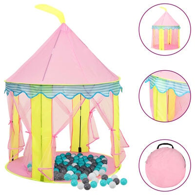 vidaXL rotaļu telts ar 250 bumbiņām, rozā, 100x100x127 cm