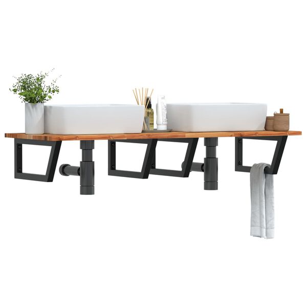 vidaXL izlietnes plaukts, stiprināms pie sienas, tērauds, akācija