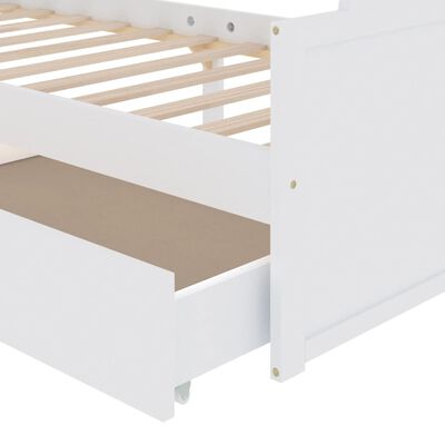 vidaXL gultas rāmis ar atvilktnēm, balts, priedes masīvkoks, 90x200 cm