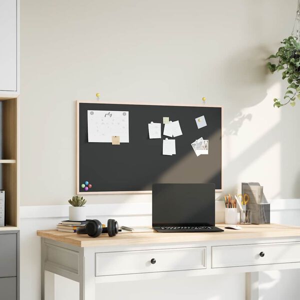 vidaXL tāfele ar masīvkoka rāmi, melna, 100x55 cm