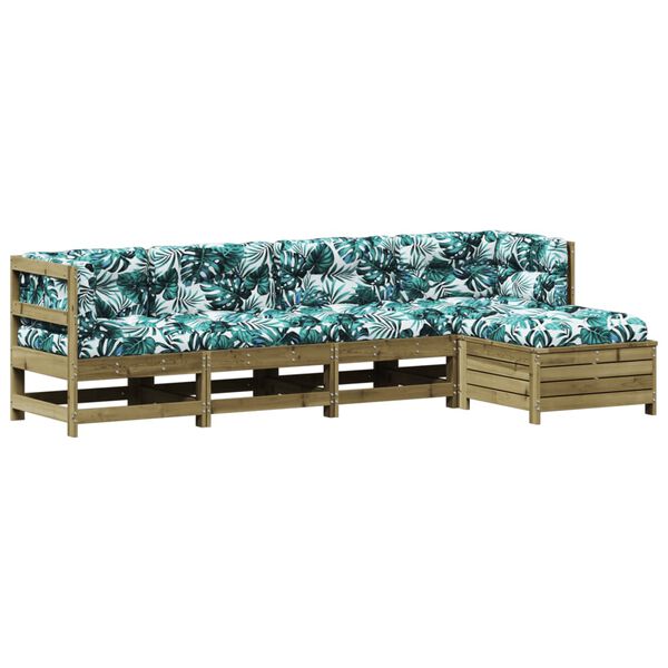 vidaXL 5-daļīgs dārza atpūtas mēbeļu komplekts ar matračiem, priede