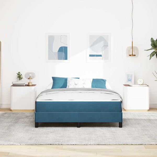 vidaXL Kastītes atsperu gulta Tum&scaron;i zils 160 x 200 cm audums