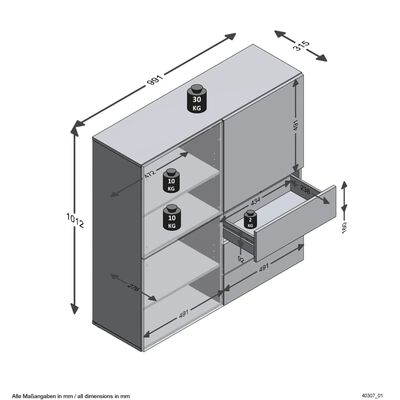 FMD skapis ar 3 atvilktnēm un 3 durvīm, 99x31,5x101,2 cm, zils