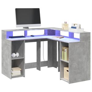 vidaXL rakstāmgalds, LED, pelēks, 130x130x91 cm, inženierijas koks