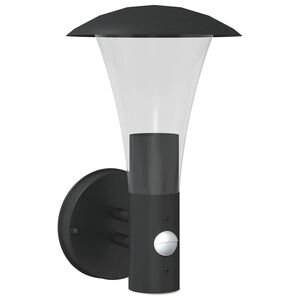 vidaXL āra sienas lampa ar sensoru, melns, nerūsējo&scaron;ais tērauds
