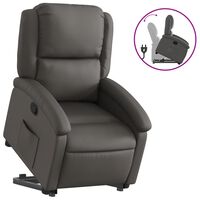 vidaXL atpūtas krēsls, paceļams, atgāžams, pelēka dabīgā āda