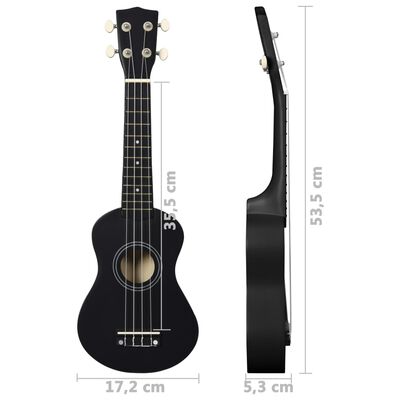 vidaXL soprāna bērnu ukulele ar somu, melna, 21"