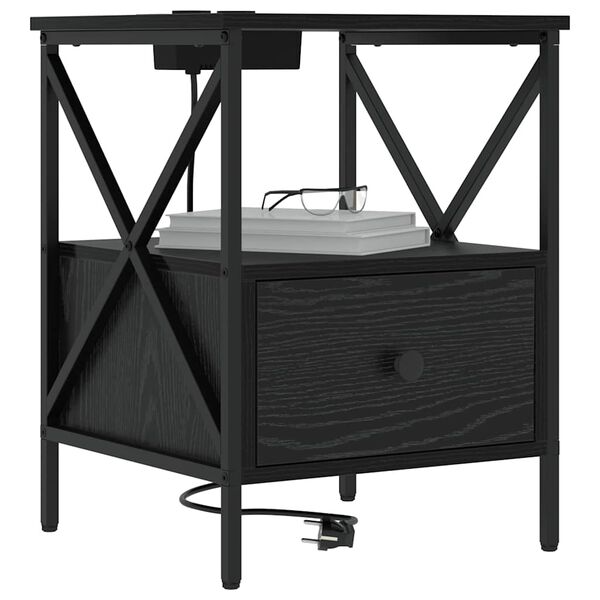 vidaXL Nakts skapītis ar atvilktni Melns ozolkoks 41,5 x 40,5 x 55 cm