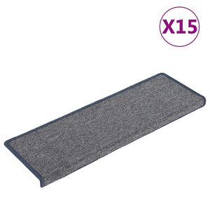 vidaXL kāpņu paklājiņi, 15 gab., 65x21x4 cm, gai&scaron;i pelēki un zili, taisnstūrveida mala