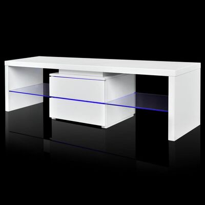 Balts, spīdīgs TV plaukts ar LED 150 cm