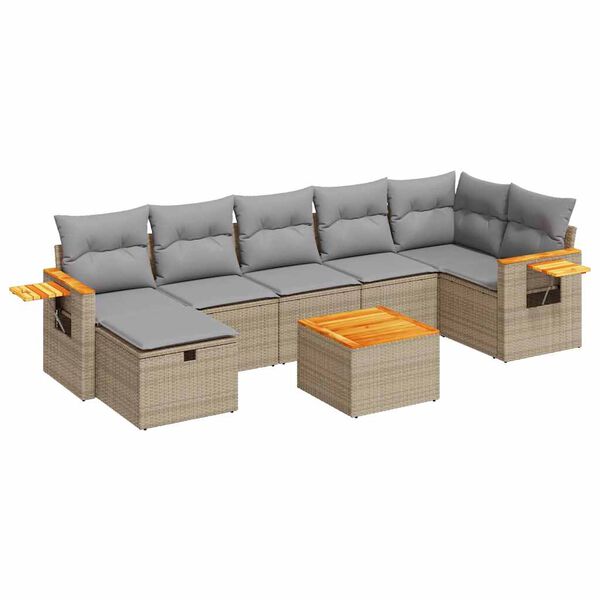 vidaXL 8-daļīgs dārza dīvāna komplekts, matrači, bē&scaron;a PE rotangpalma