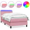 vidaXL atsperu gulta ar matraci, LED, rozā samts, 100x220 cm