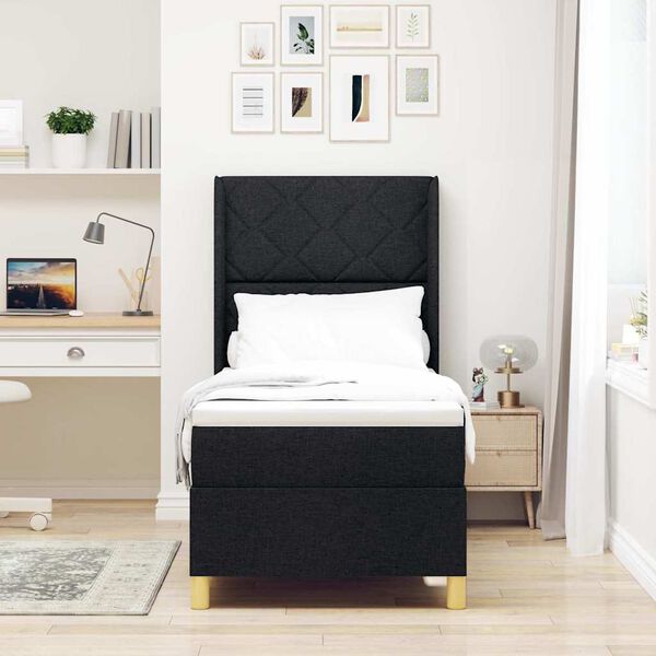 vidaXL Kastītes atsperu gulta ar matraci Melna 80 x 200 cm audums