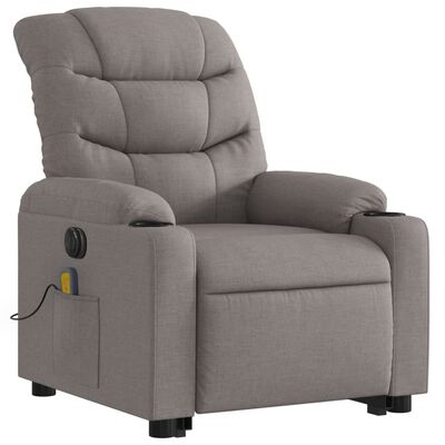vidaXL elektrisks masāžas krēsls, paceļams, pelēkbrūns audums