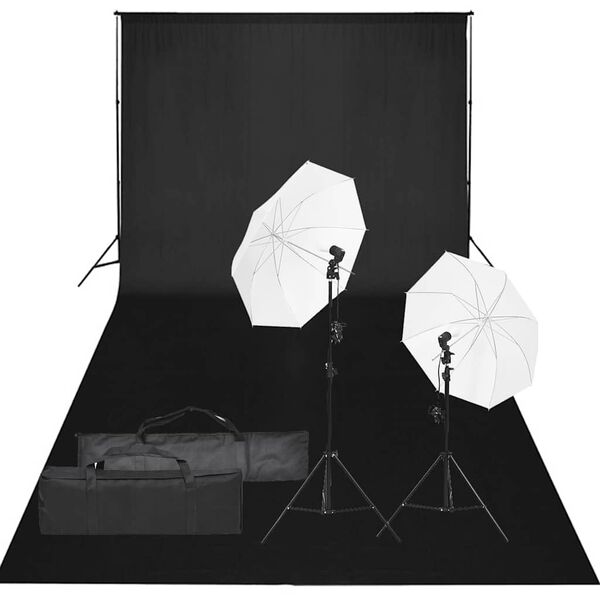 vidaXL fotostudijas komplekts, gaismas un fons