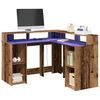 vidaXL rakstāmgalds, LED, veca koka, 130x130x91 cm, inženierijas koks