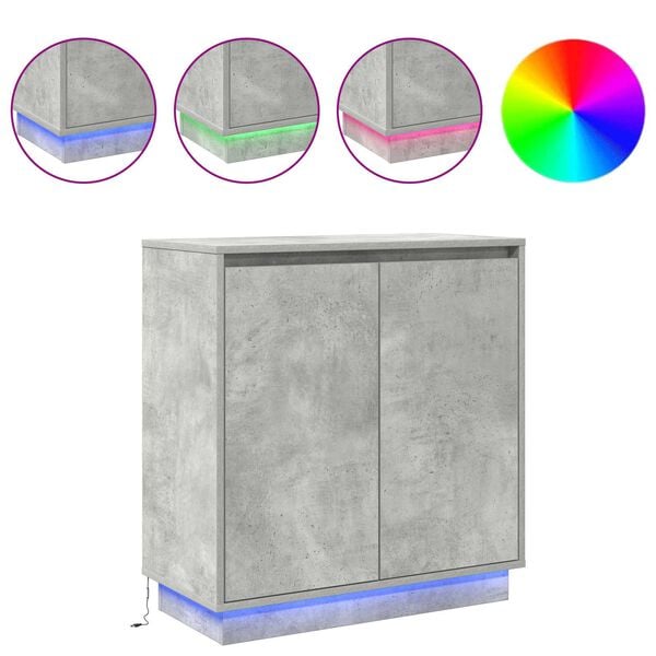 vidaXL LED sānu galds ar plauktu Betona pelēks 71 x 34,5 x 75 cm