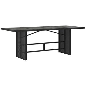 vidaXL dārza galds ar stikla virsmu, 190x80x75cm, melna PE rotangpalma